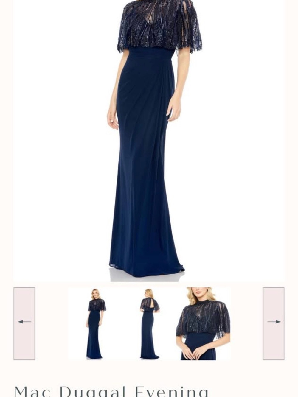 Mac Duggal Navy Sequin Cape Maxi Gown